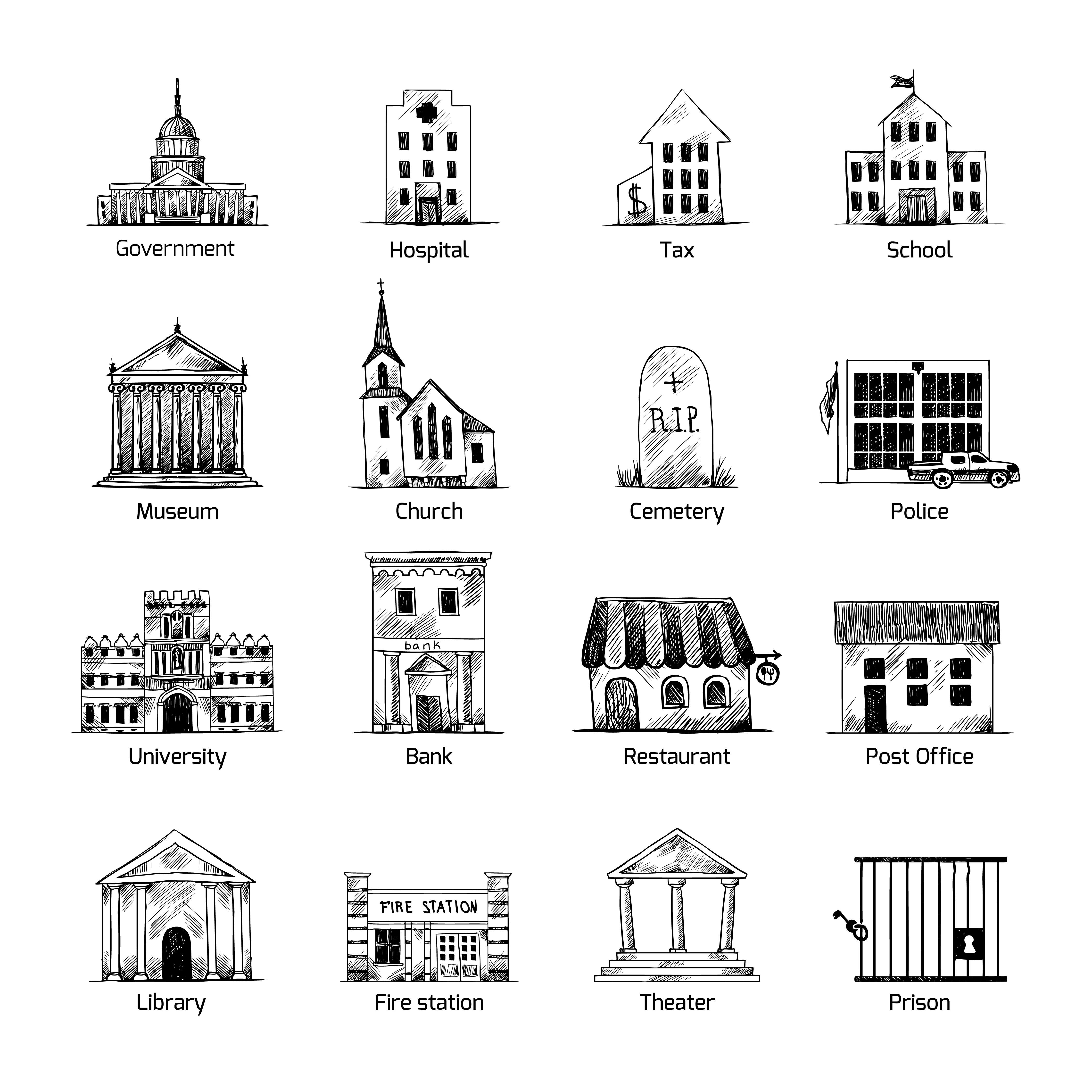 4500x4500 Government Building Icons Set