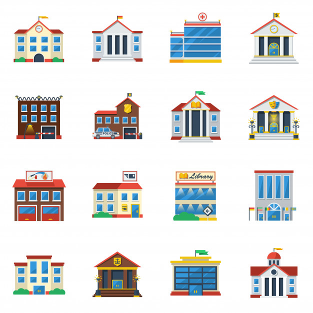 626x626 Government Buildings Flat Color Icon Set Vector Free Download