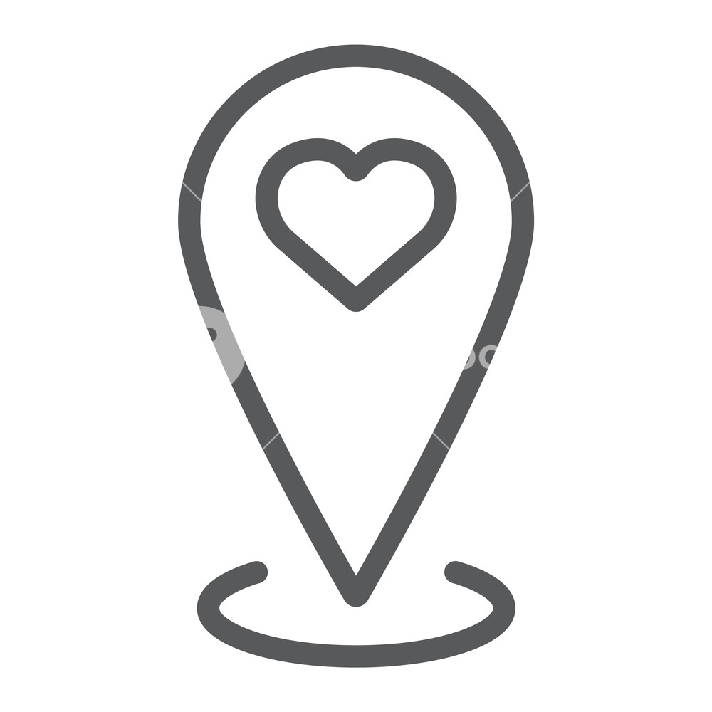 1000x1000 Love Location Line Icon, Love And Gps, Map Pointer Sign, Vector