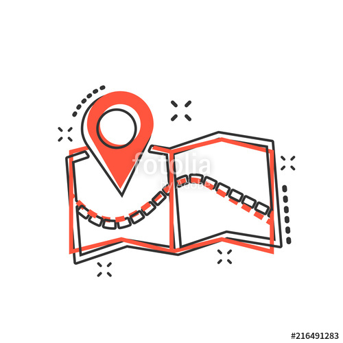 500x500 Vector Cartoon Pin On The Map Icon In Comic Style Map Gps Sign