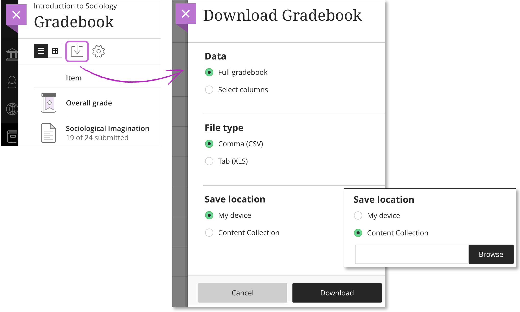 2036x1222 Work Offline With Grade Data Blackboard Help