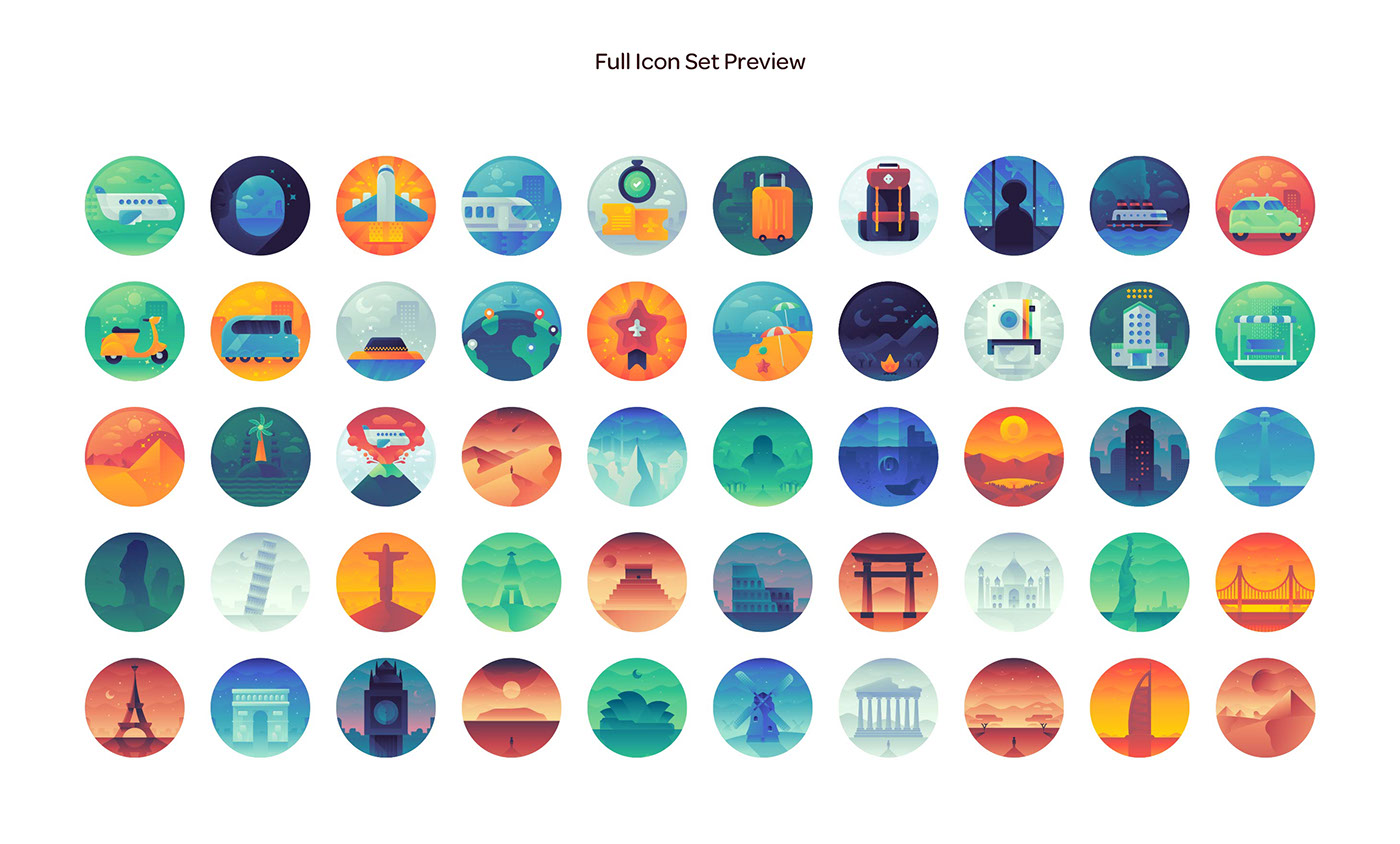 1400x844 World Monuments And Travel Gradient Icon Set On Behance