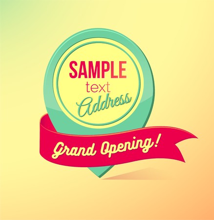 438x450 Grand Opening Sticker With Ribbon Marker Location Icon Colorful