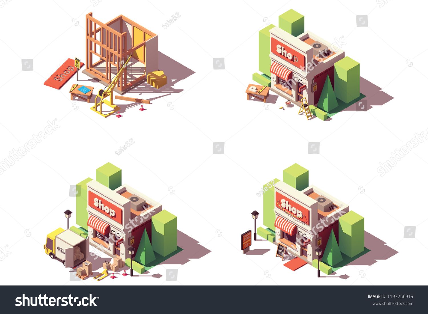 1500x1101 Vector Isometric New Shop Or Store Opening Icon Set, Includes Shop