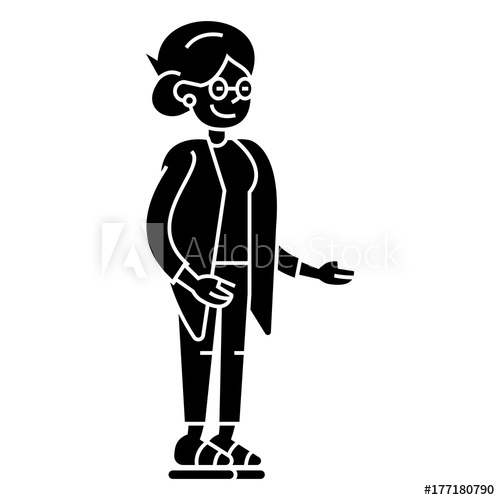 500x500 Elderly Woman, Grandmother Icon, Vector Illustration, Black Sign