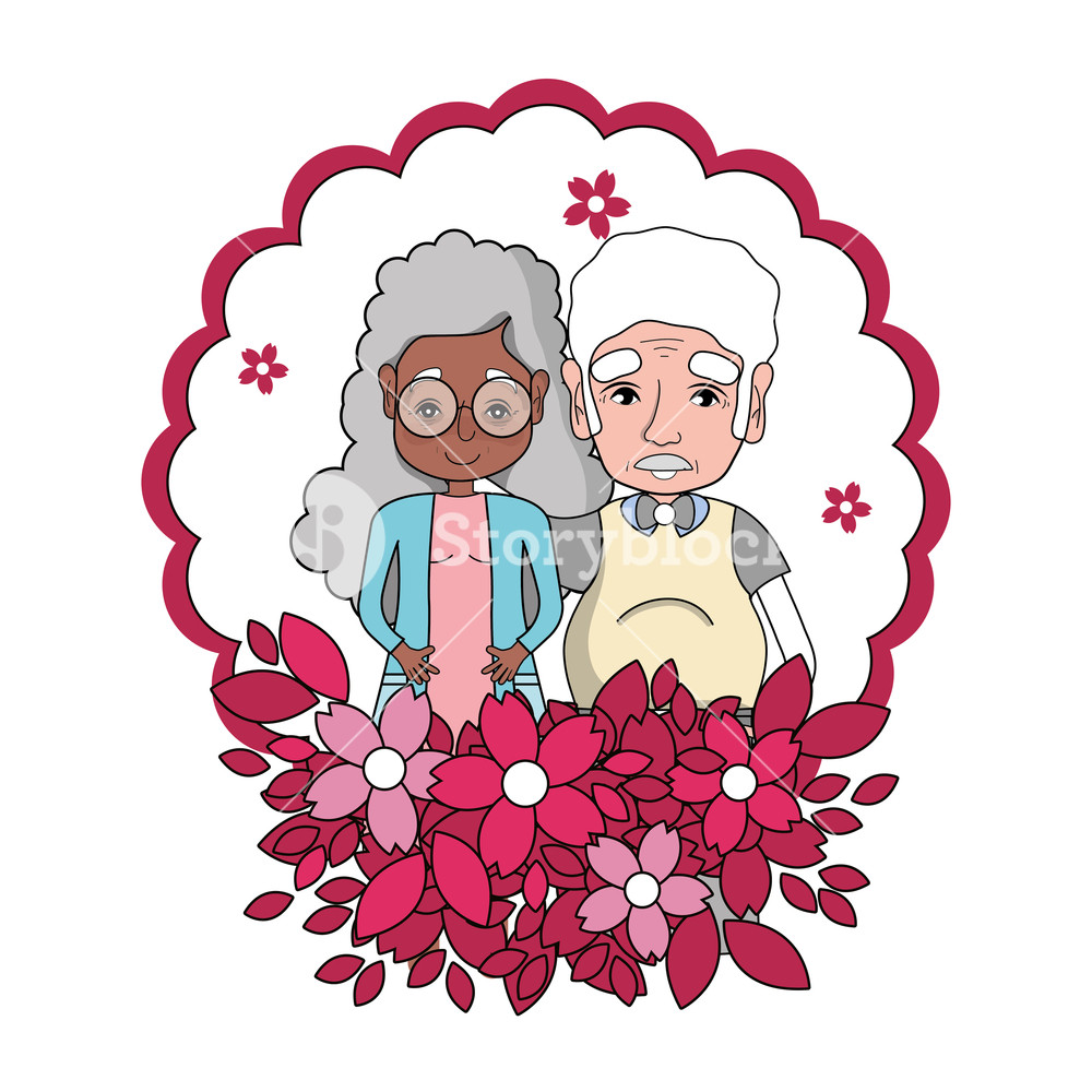 1000x1000 Cute Grandparents Couple Flowers Round Icon Cartoon Vector
