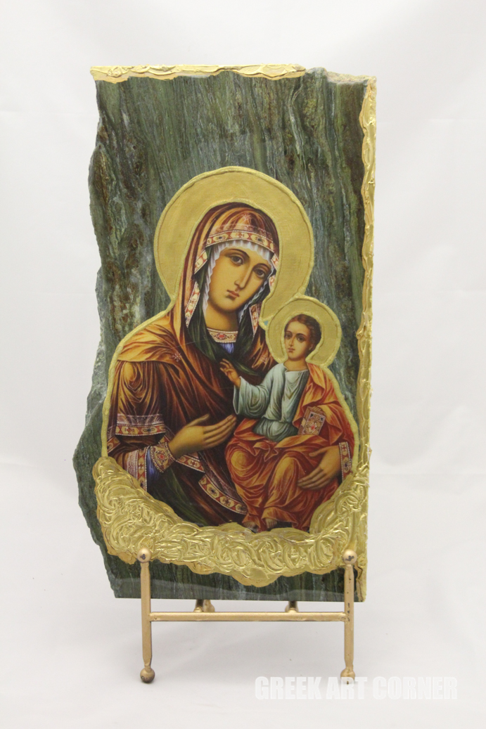 691x1037 Green Granite Icon Of Virgin Mary And Jesus Greek Art Corner