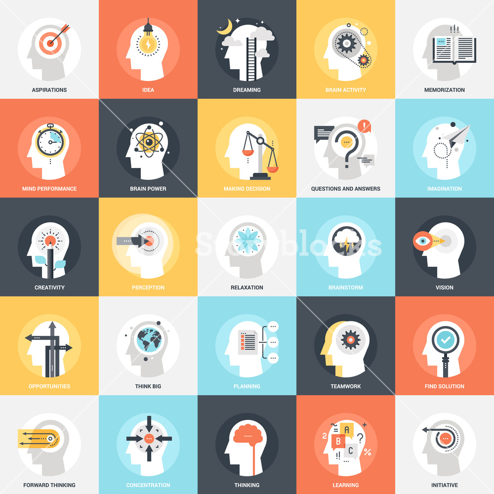 Modern Flat Vector Illustration Of Thinking And Brain Process Icon 1000x1000 Modern Flat Vector Illustration Of Thinking And Brain Process Icon