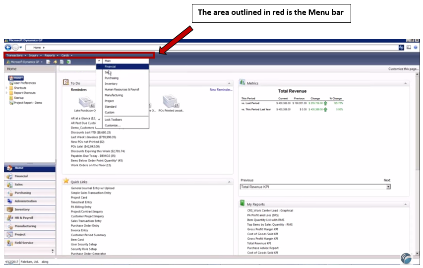 853x540 Customize Your Menu Bar In Microsoft Dynamics Gp