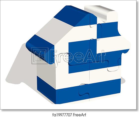 560x470 Free Art Print Of House Home Icon With Greek Flag In Puzzle