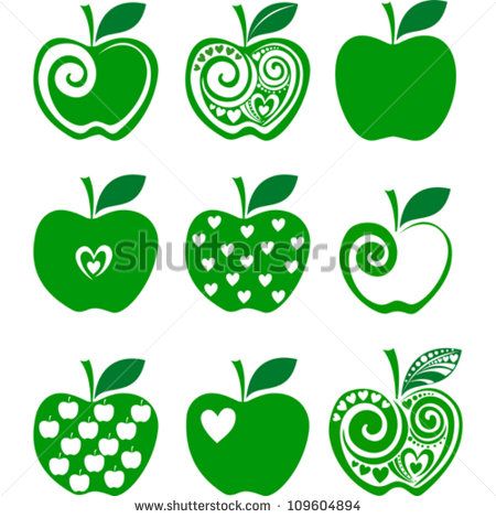 450x470 Set Of Green Apple Icon Isolated On White Background Vector