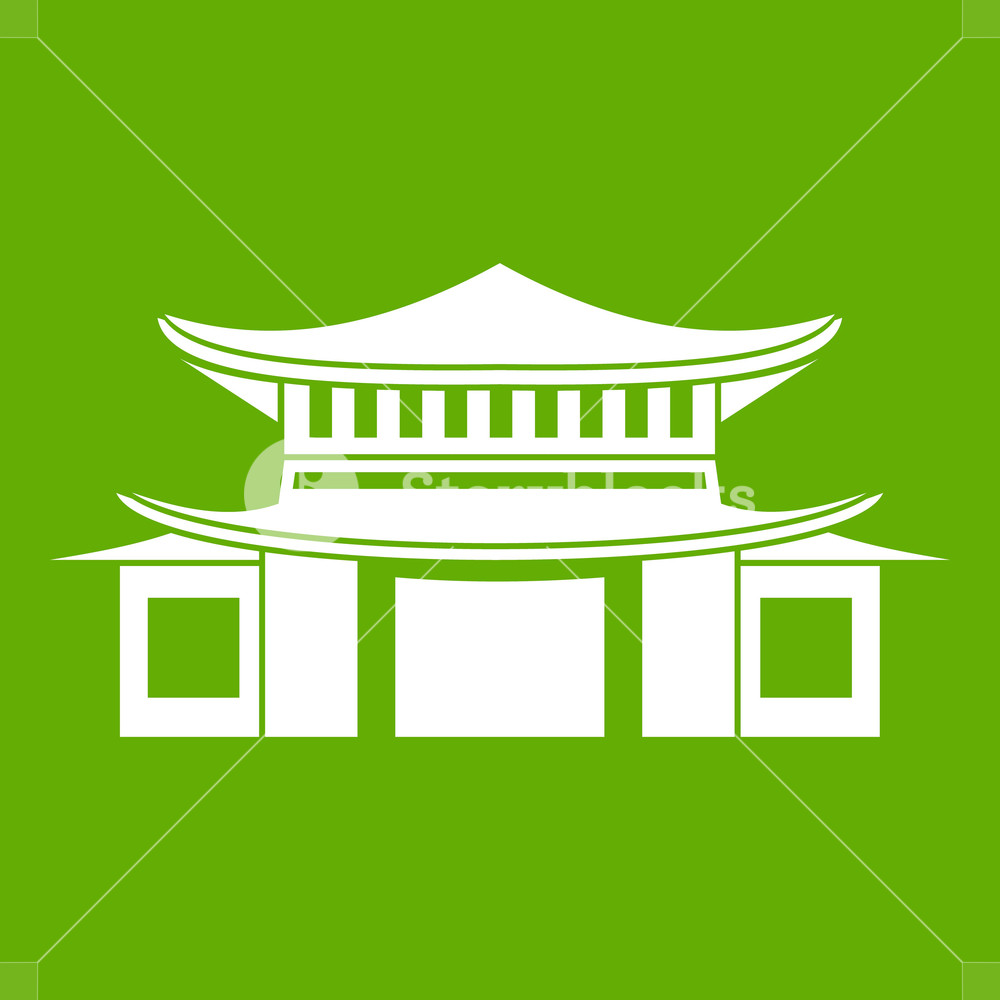 1000x1000 Chinese Traditional Building Icon White Isolated On Green
