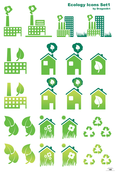 386x570 Set Of Green Buildings Icons