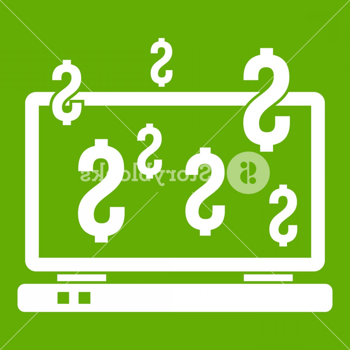 1200x1200 Computer Monitor And Dollar Signs Icon White Isolated On Green