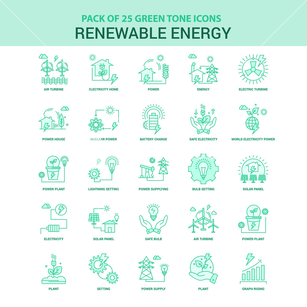 1000x1000 Green Renewable Energy Icon Set Royalty Free Stock Image
