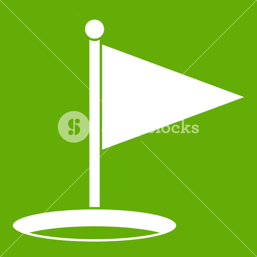 1000x1000 Golf Flag Icon White Isolated On Green Background Vector