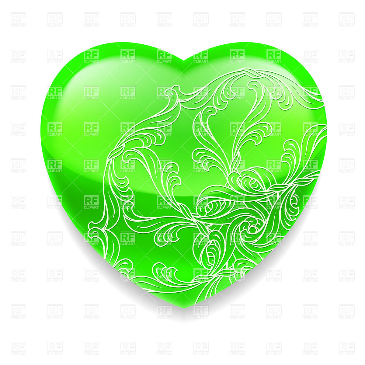 1200x1200 Glossy Green Heart With Floral Ornament Vector Image Of Icons