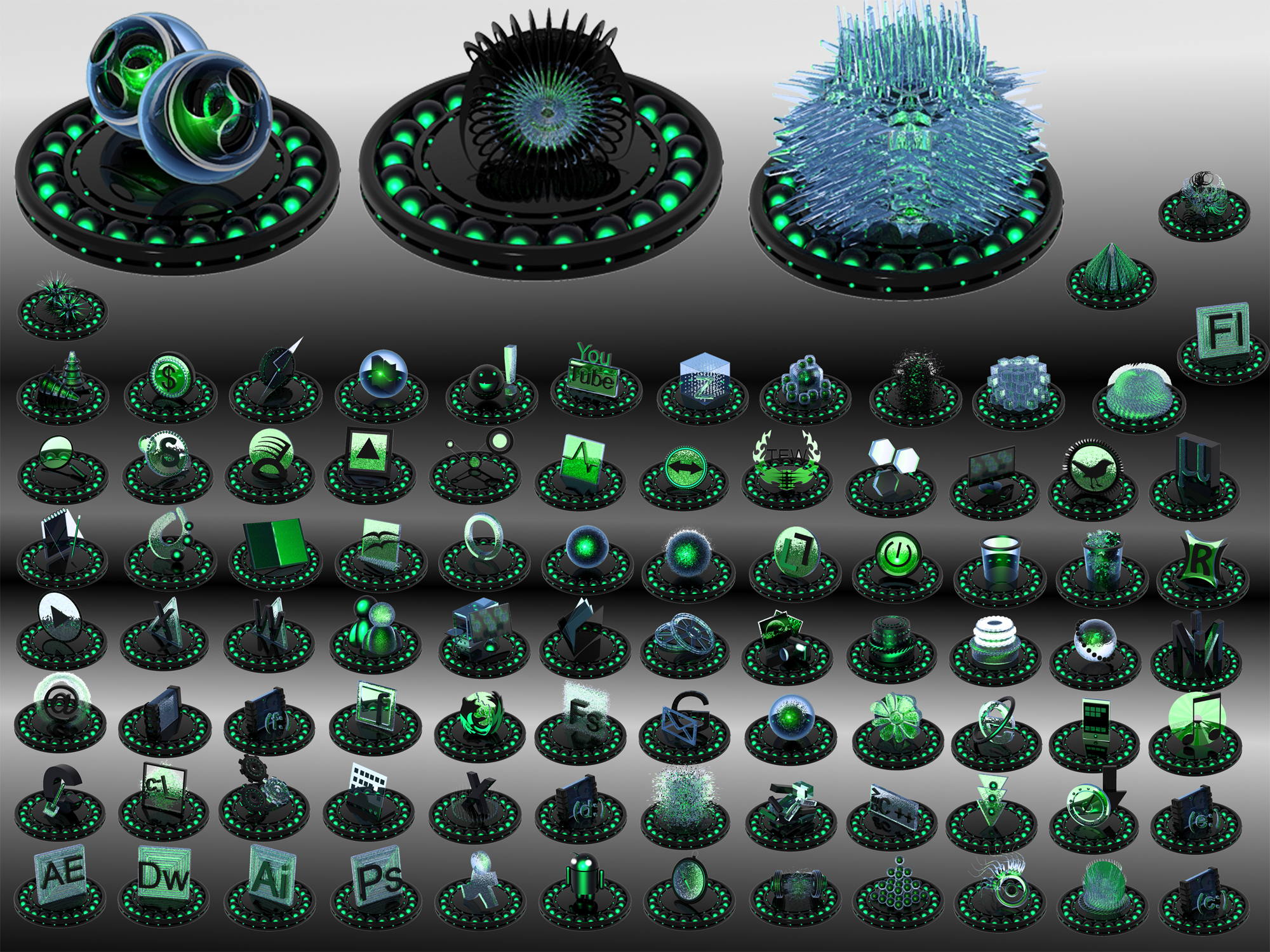 2000x1500 Black And Green Icon Set