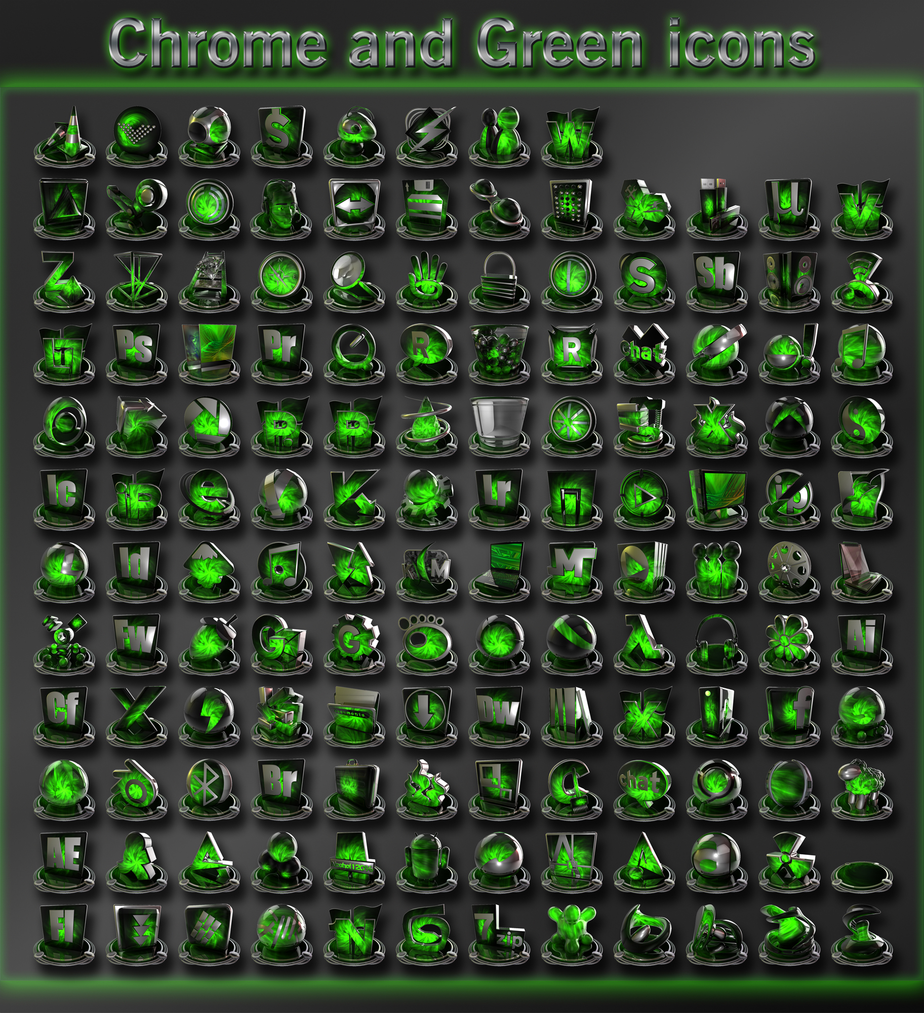 1825x2000 Chrome And Green Icons