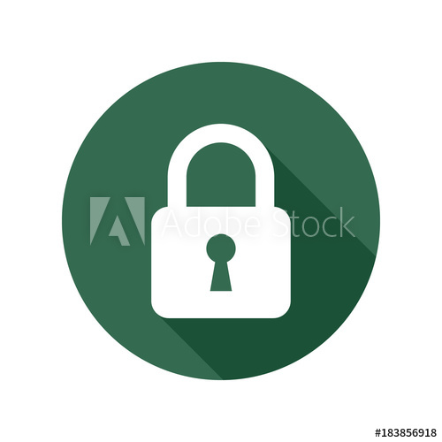 500x500 Lock Icon With Long Shadow, White Isolated On Green Background