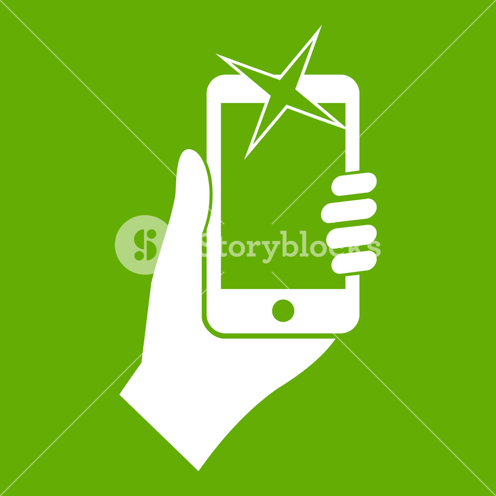 Hand Photographed On Mobile Phone Icon White Isolated On Green 1000x1000 Hand Photographed On Mobile Phone Icon White Isolated On Green