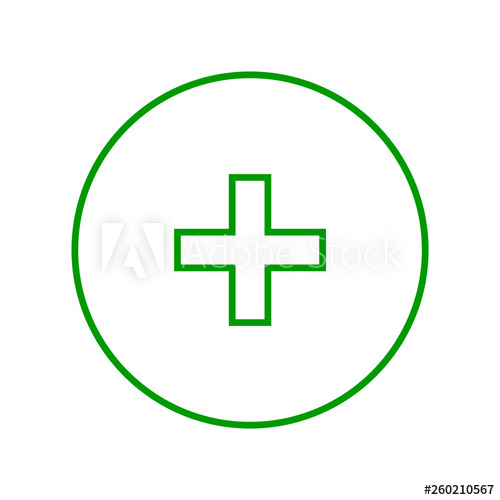 500x500 Round Green Plus Sign Thin Line Icon, Button, Add, Positive Symbol