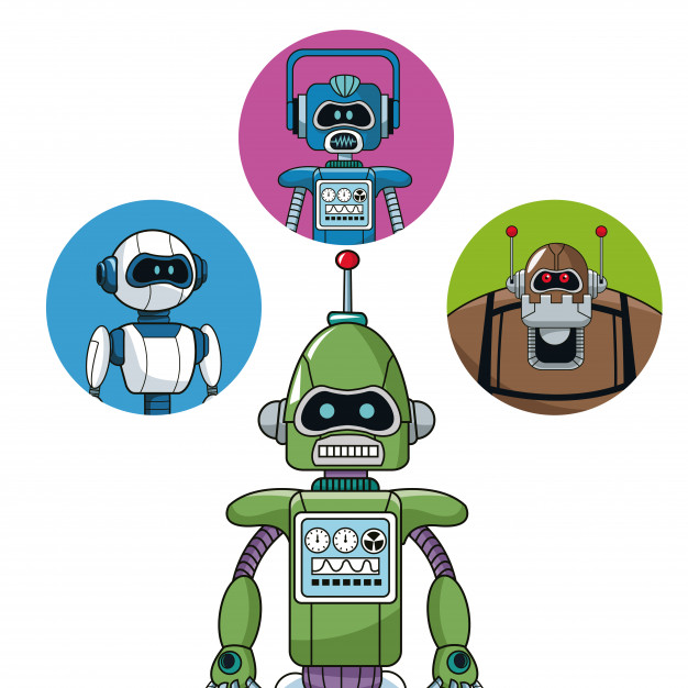 626x626 Green Robot Machine Engineering With Icons Robots Vector Premium