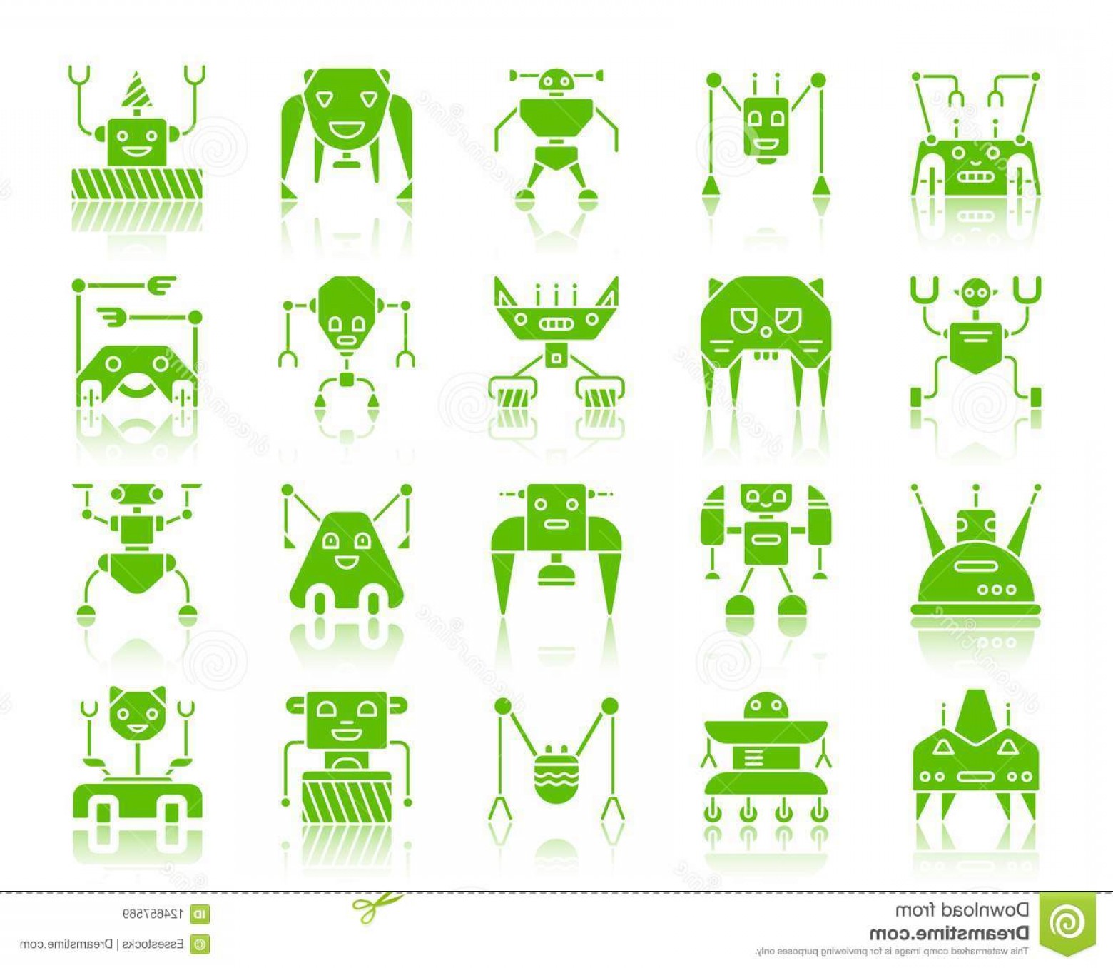 1560x1356 Robot Silhouette Icons Set Sign Kit Character Transformer Green