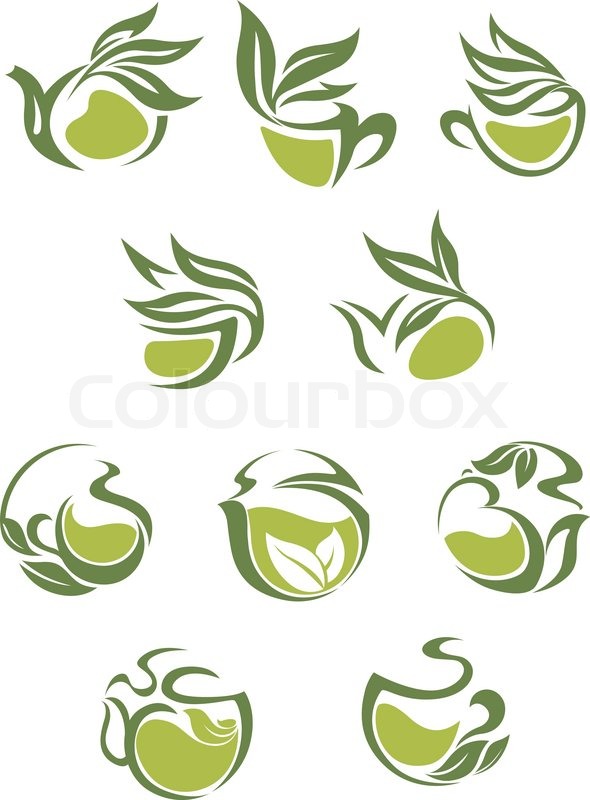 Green Tea Dish And Cup Icons Set With Stock Vector Colourbox 590x800 Green Tea Dish And Cup Icons Set With Stock Vector Colourbox