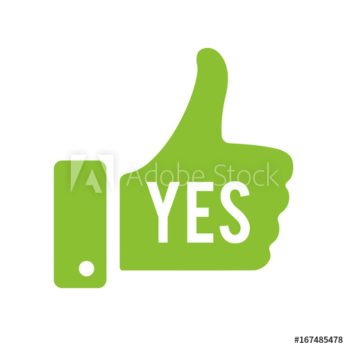 500x500 Hand Voting With Yes Thumb Up Green Icon Vector Stock