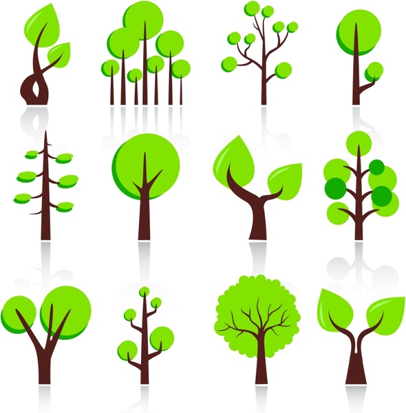 590x600 Tree Icons Flat Green Shapes Design Free Vector In Encapsulated