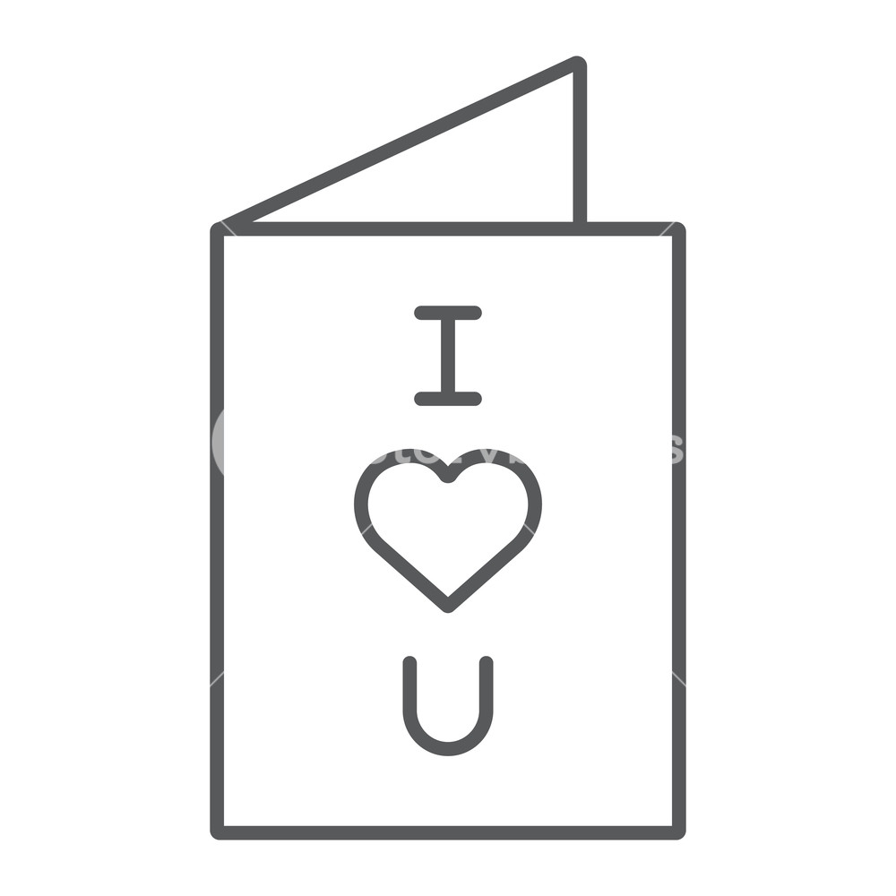 1000x1000 Greeting Card Thin Line Icon, Valentine And Postcard, Love Card
