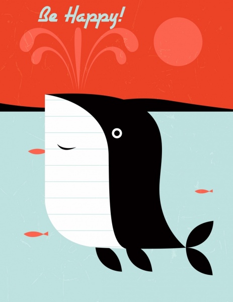 463x600 Happy Greeting Card Template Whale Icon Stylized Cartoon Free