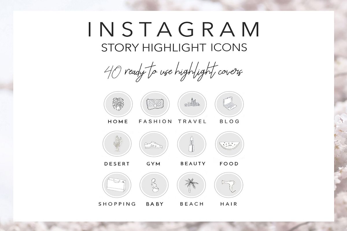 1200x800 Instagram Story Highlights Icons In Grey, Hand Drawn