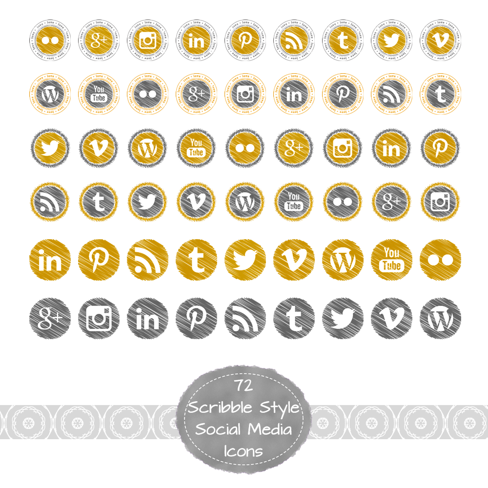 1000x1000 Scribble Style Social Media Icons In Grey Mustard The Dutch
