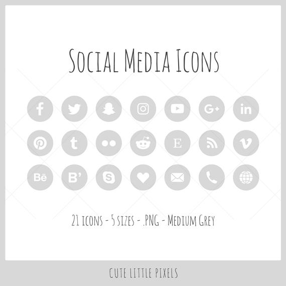570x570 Social Media Icons Icons In Sizes Medium Gray Png Etsy