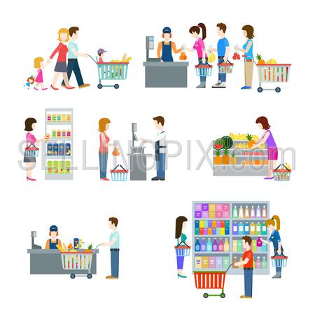 450x443 Flat Style People In Shopping Mall Supermarket Grocery Shop Figure