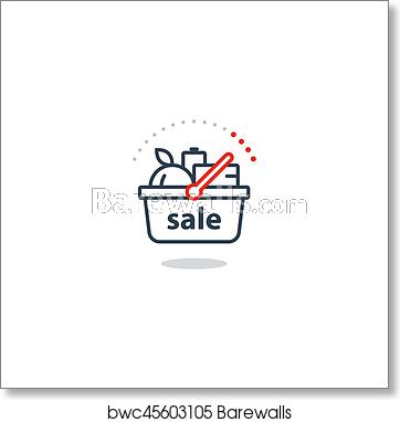 362x382 Food Basket, Grocery Order, Shop Sale Special Offer Line Icon, Art