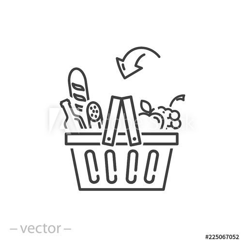 500x500 Grocery Shopping Basket Icon, Linear Sign Isolated On White