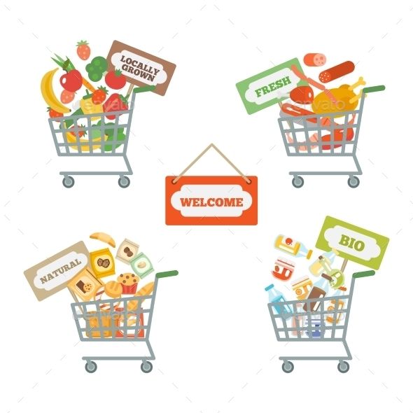590x590 Supermarket Cart With Food Food Vectors Art In Shopping