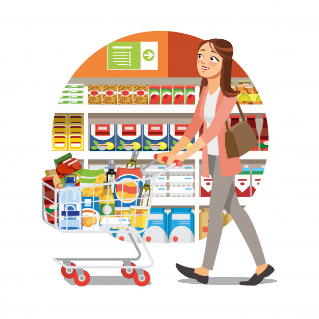 626x626 Woman Shopping In Grocery Shop Cartoon Vector Icon Vector