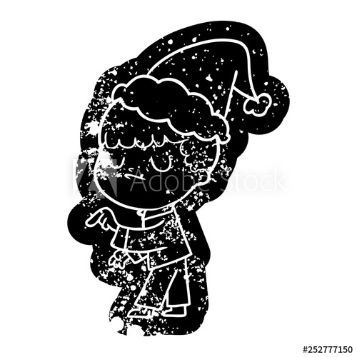 500x500 Cartoon Distressed Icon Of A Grumpy Boy Wearing Santa Hat