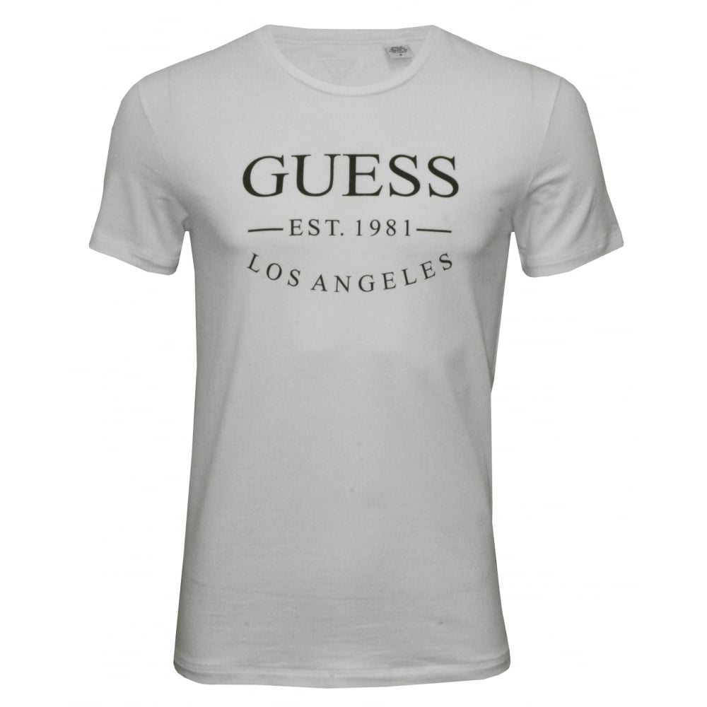 1000x1000 Guess Icon Crew Neck Logo T Shirt In Stretch Cotton, White Underu
