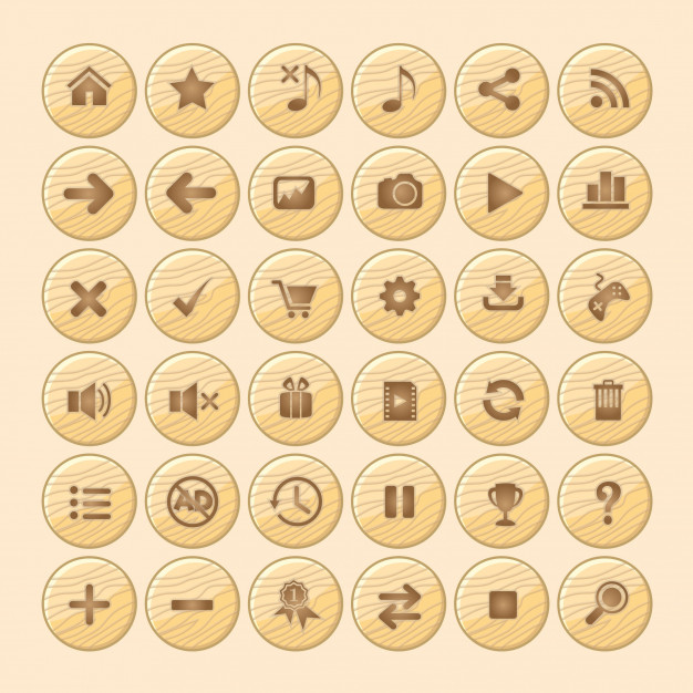 626x626 Button Wood Icon Gui For Games Vector Premium Download