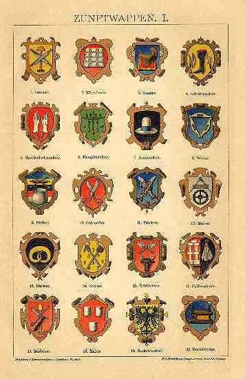 356x550 Guild Crests Symbol Refs In Coat Of Arms, Antique Prints