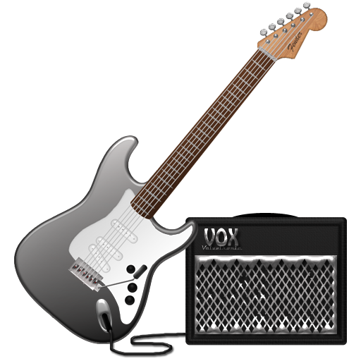 512x512 Silver Guitar With Icon, Png Clipart Image