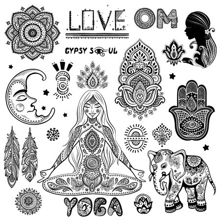 449x450 Vector Set Of Floral Paisley Ornaments Indian Elephant Mandala