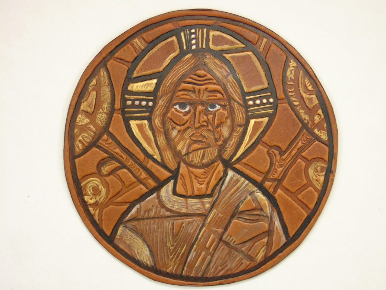 1280x960 Christ Icon In Leather From Antique Tooling