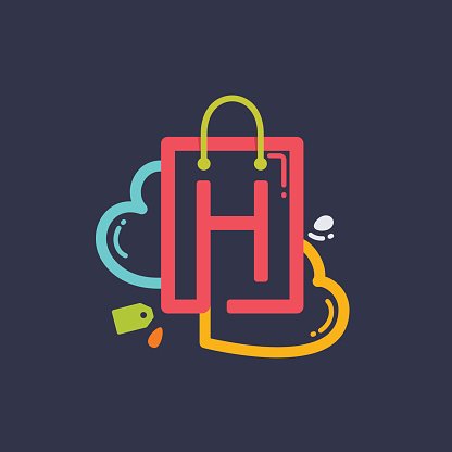 416x416 H Letter With Shopping Bag And Hearts Stock Vectors