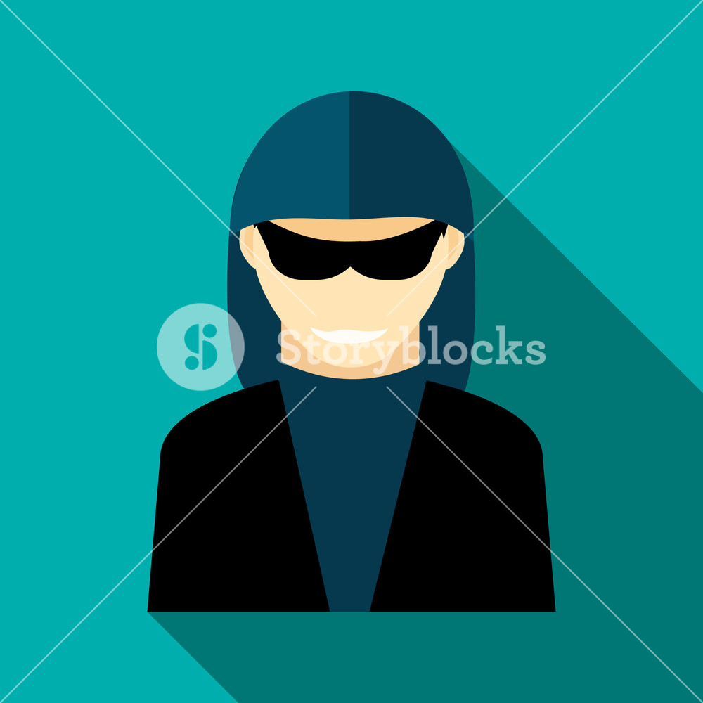 1000x1000 Hacker Icon In Flat Style With Long Shadow Attacker Symbol